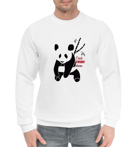 Мужской хлопковый свитшот с изображением Панда и сон цвета Белый