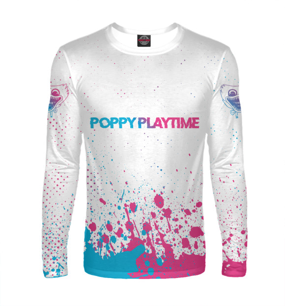 Мужской лонгслив с изображением Poppy Playtime Neon Gradient (splash) цвета Белый