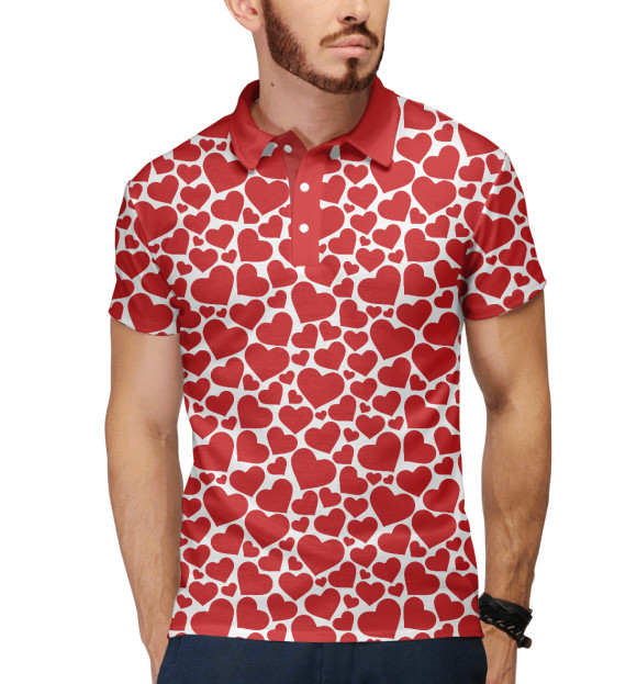 Мужское поло с притом Сердечки цвета Белый Мужское поло с изображением Сердечки цвета Белый