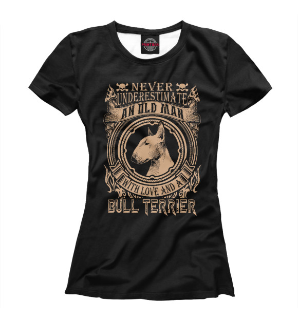 Женская футболка с изображением Love Bull Terrier цвета Белый