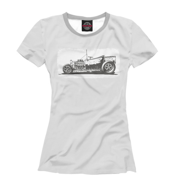 Женская футболка с изображением Hot Rod (retro car) цвета Белый