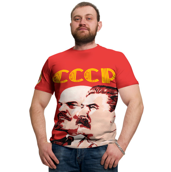 Мужская футболка с изображением Ленин - Сталин цвета Белый