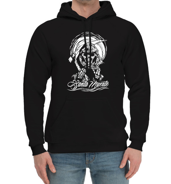 Мужской хлопковый худи с изображением Santa Muerte цвета Черный