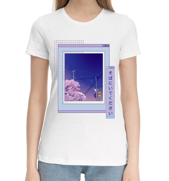 Женская хлопковая футболка с изображением Аниме Сакура цвета Белый