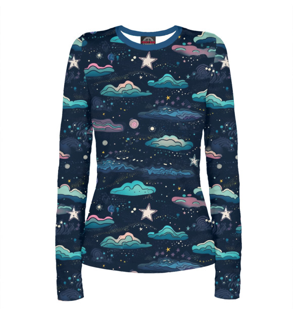 Женский лонгслив с изображением Звездное небо цвета Белый