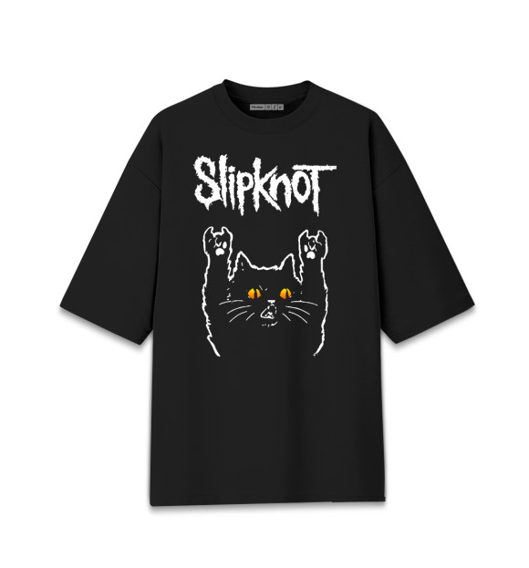 Женская футболка оверсайз с изображением Slipknot Rock Cat цвета Черный