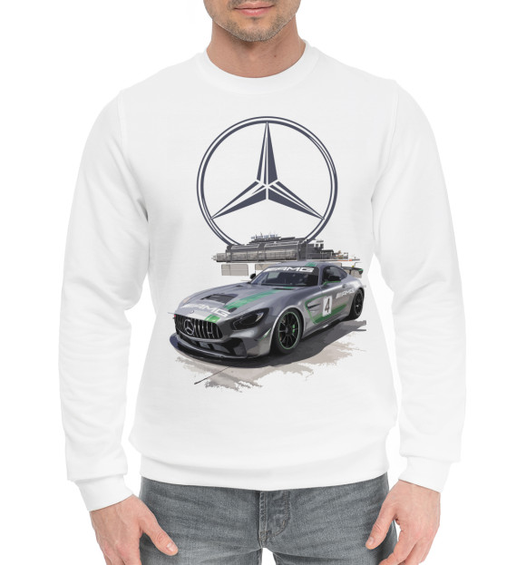 Мужской хлопковый свитшот с изображением Mercedes AMG цвета Белый