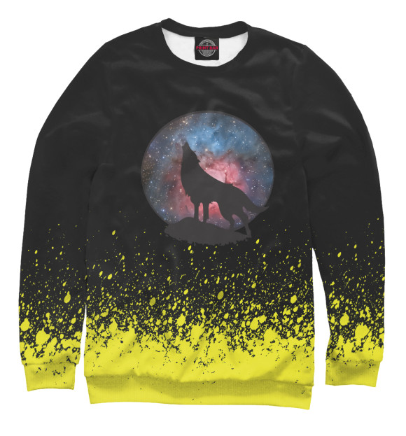 Женский свитшот с изображением Wolf Howling in Galaxy цвета Белый