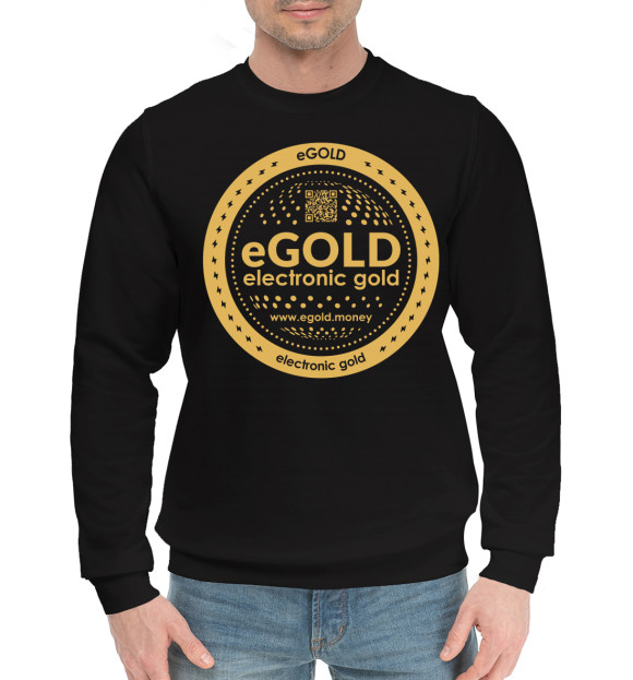 Мужской хлопковый свитшот с изображением WhiteGold stablecoin eGOLD цвета Черный