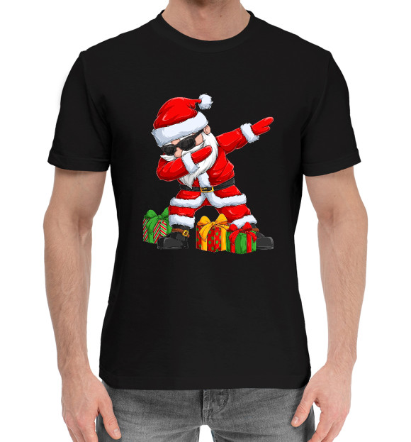 Мужская хлопковая футболка с изображением Санта Даб цвета Черный