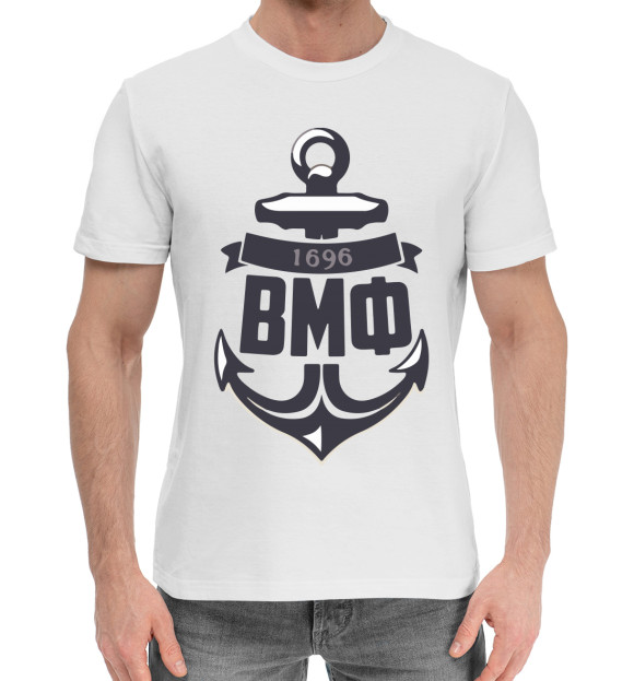 Мужская хлопковая футболка с изображением ВМФ цвета Белый