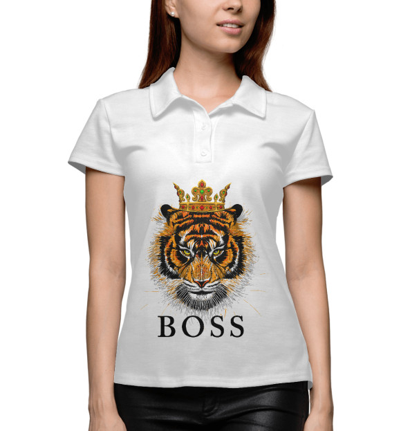 Женское поло с изображением Boss цвета Белый