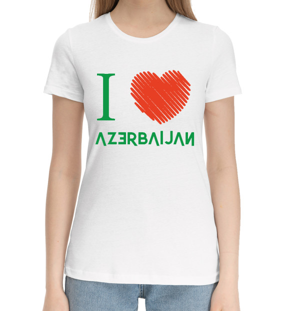Женская хлопковая футболка с изображением Love Azerbaijan цвета Белый
