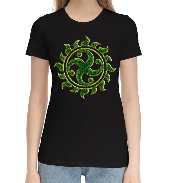 Женская хлопковая футболка с изображением Славянский Сваор цвета Черный