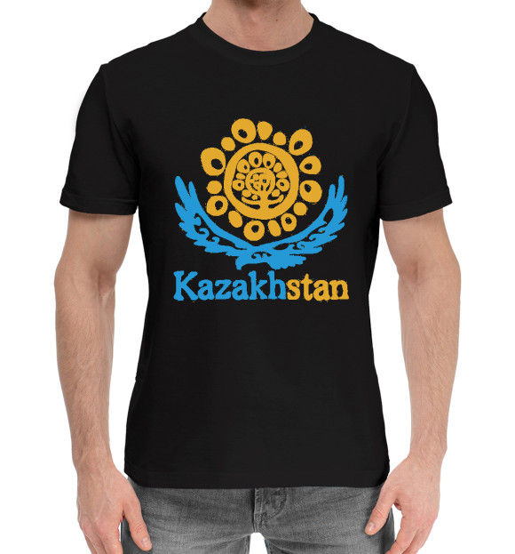 Мужская хлопковая футболка с изображением Kazakhstan цвета Черный