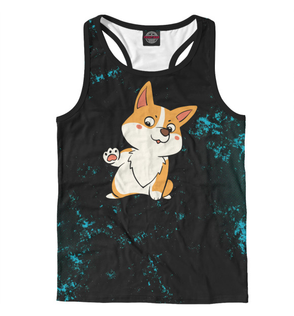 Мужская майка-борцовка с изображением High Five Corgi цвета Белый