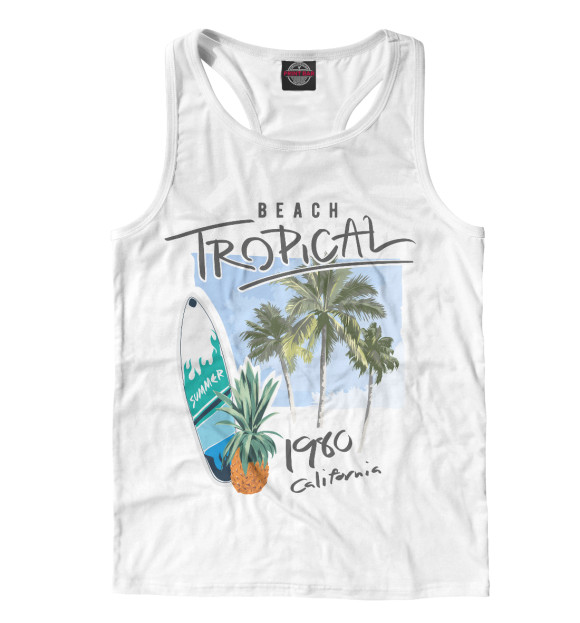 Мужская майка-борцовка с изображением Тропический Пляж цвета Белый