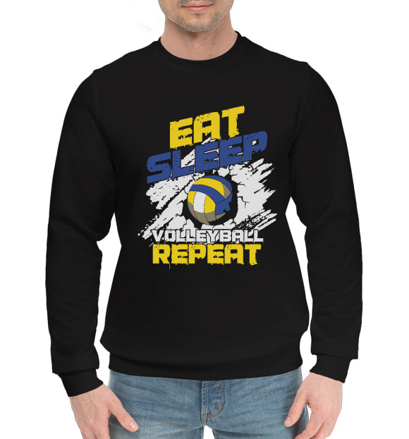 Мужской хлопковый свитшот с изображением Еда, сон, волейбол цвета Черный