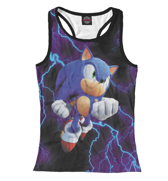 Женская майка-борцовка с притом Sonic цвета Белый Женская майка-борцовка с изображением Sonic цвета Белый