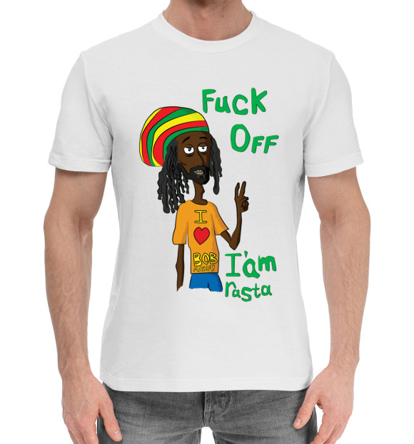 Мужская хлопковая футболка с изображением Rasta цвета Белый