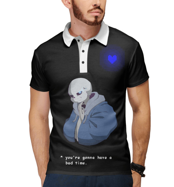 Мужское поло с притом Бед тайм Санс цвета Белый Мужское поло с изображением Бед тайм Санс цвета Белый