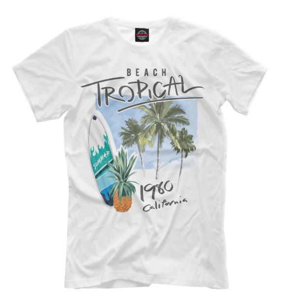 Мужская футболка с изображением Тропический Пляж цвета Белый