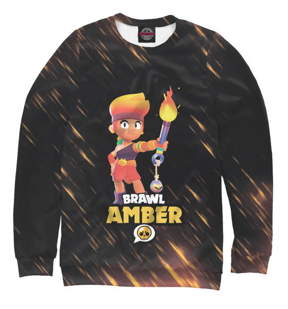 Свитшот для девочек с изображением BRAWL STARS AMBER цвета Белый