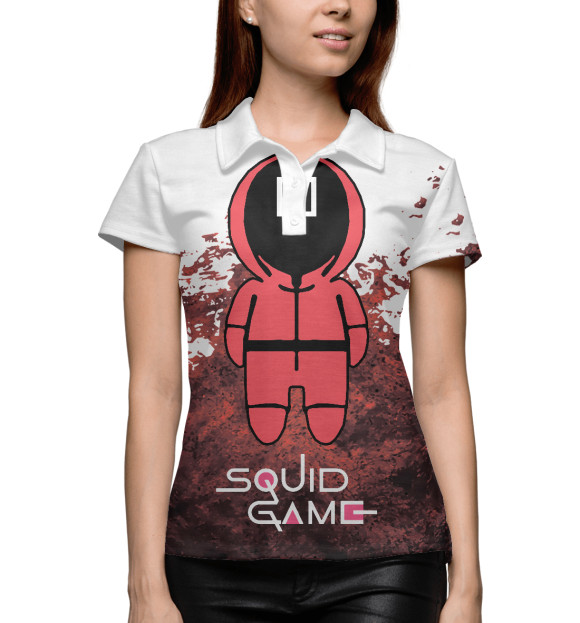 Женское поло с изображением Игра в кальмара цвета Белый