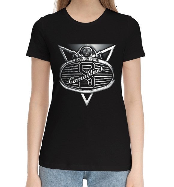 Женская хлопковая футболка с изображением Scorpions цвета Черный