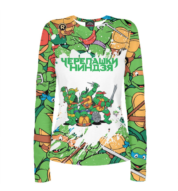 Женский лонгслив с изображением Черепашки-ниндзя цвета Белый