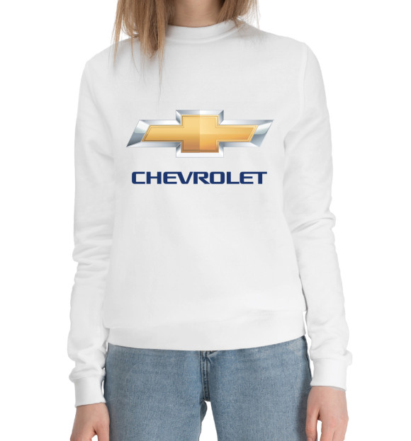 Женский хлопковый свитшот с изображением Chevrolet цвета Белый