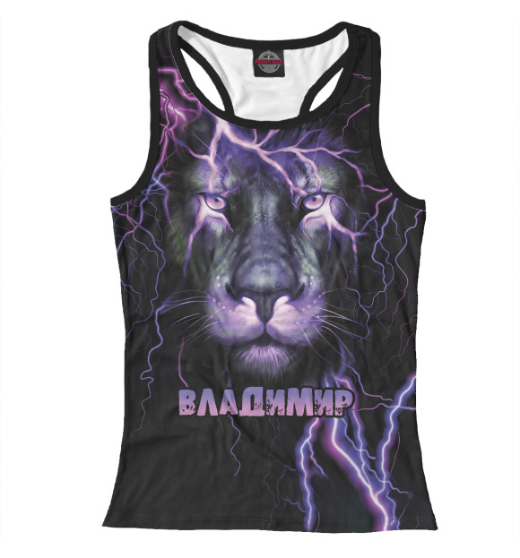 Женская майка-борцовка с изображением Неоновый лев Владимир цвета Белый