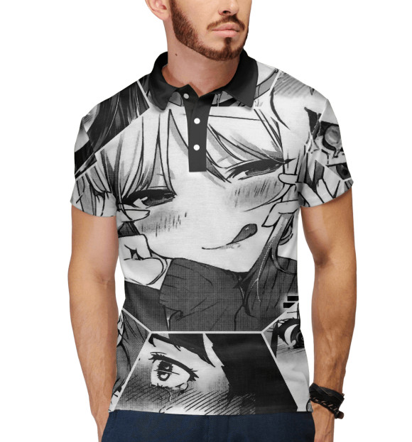 Мужское поло с изображением Ahegao | Ахэгао цвета Белый