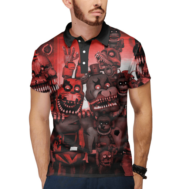 Мужское поло с изображением Five Nights at Freddy's цвета Белый