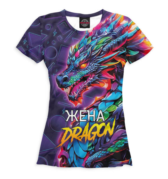 Женская футболка с изображением Жена dragon цвета Белый