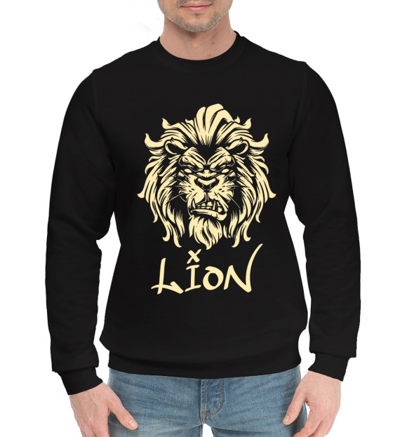 Мужской хлопковый свитшот с изображением Lion цвета Черный