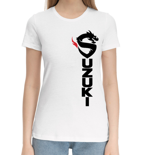 Женская хлопковая футболка с изображением Suzuki цвета Белый