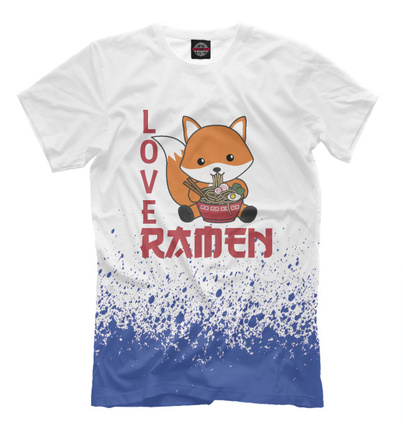Мужская футболка с изображением Love Ramen Cute Fox цвета Белый