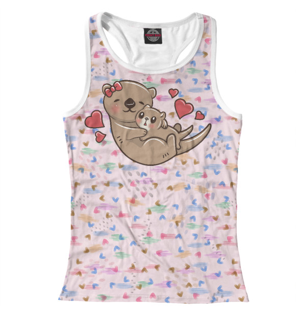 Женская майка-борцовка с изображением Милая выдра с детенышем цвета Белый