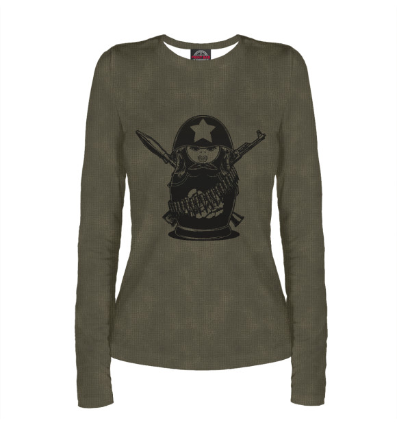 Женский лонгслив с изображением Матрёшка милитари цвета Белый