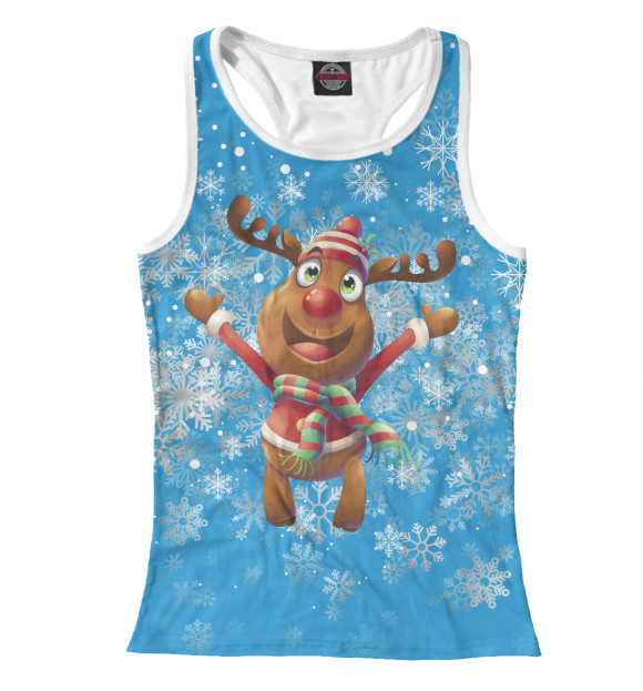 Женская майка-борцовка с изображением Новогодний олень цвета Белый