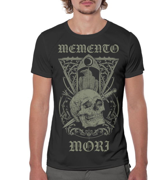 Мужская футболка с изображением Memento mori чёрный фон цвета Белый