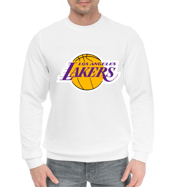 Мужской хлопковый свитшот с изображением Lakers цвета Белый