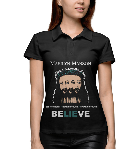 Женское поло с изображением Marilyn Manson цвета Белый