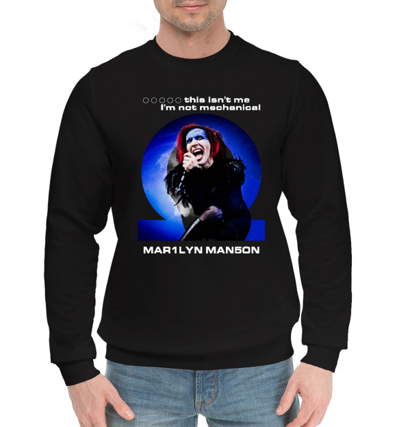 Мужской хлопковый свитшот с изображением Marilyn Manson Omega цвета Черный