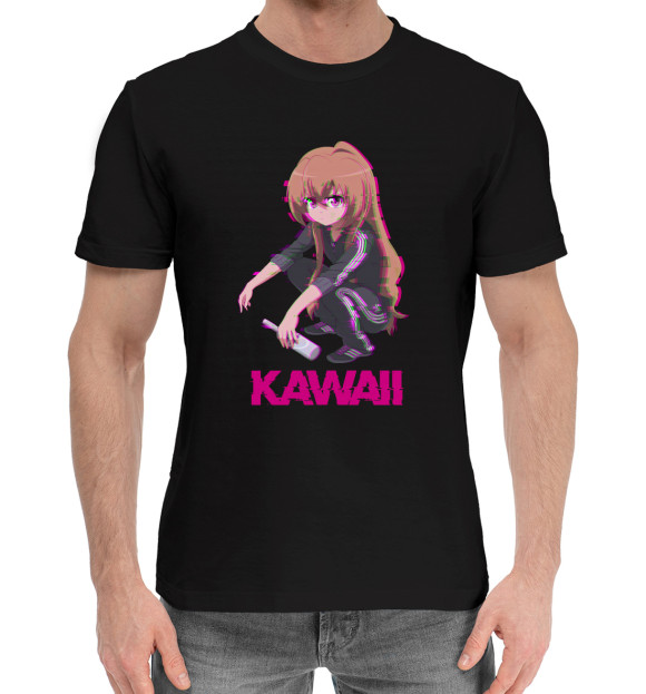 Мужская хлопковая футболка с изображением Kawaii цвета Черный