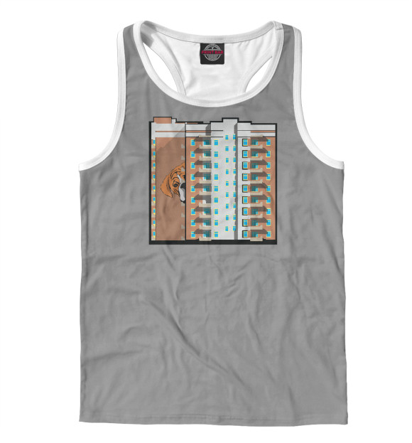 Мужская майка-борцовка с изображением Собака на доме цвета Белый