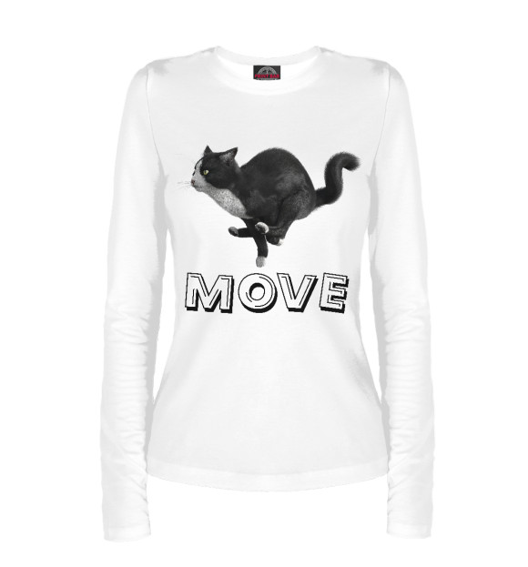 Женский лонгслив с изображением Move cat цвета Белый