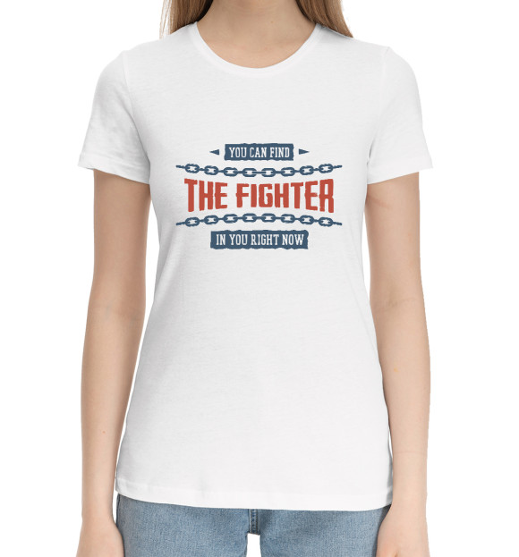 Женская хлопковая футболка с изображением THE FIGHTER цвета Белый