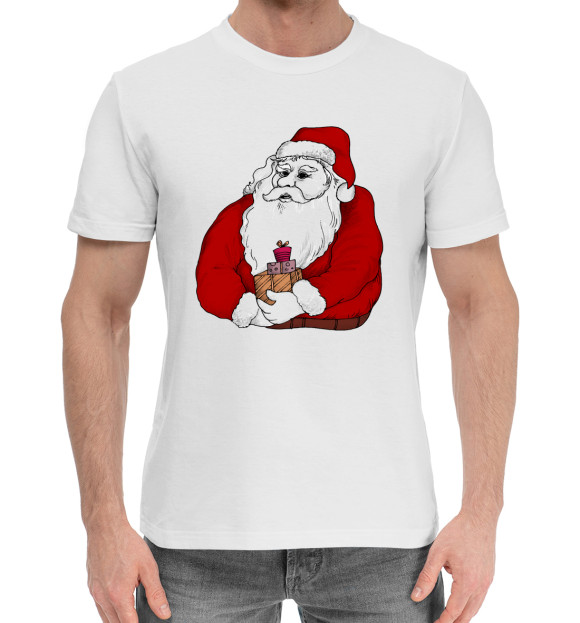 Мужская хлопковая футболка с изображением Дед мороз цвета Белый